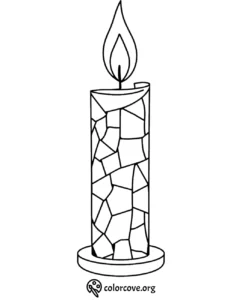 Mosaic candle coloring page with flame, perfect for creative kids and adults to color and enjoy.