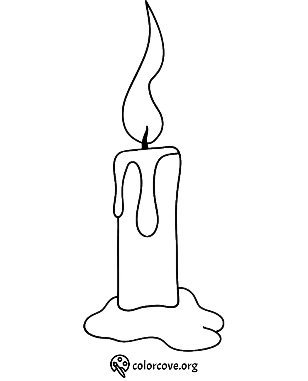 Simple candle coloring page with dripping wax and flame outline for kids and adults.