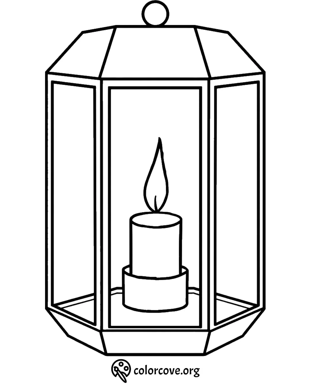 Candle lantern coloring page for kids and adults to print and color. Relaxing activity with a simple design.