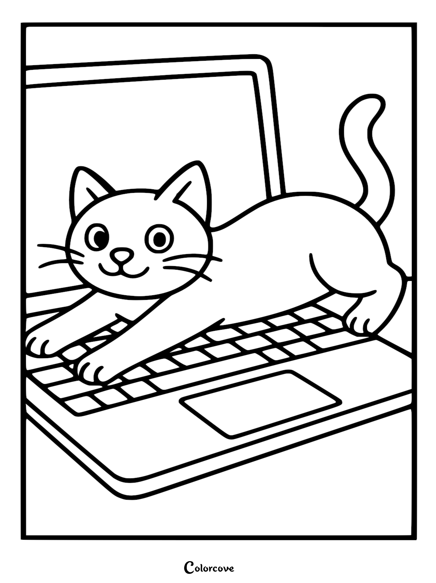 Bring this mischievous feline to life with our free printable cartoon cat on a laptop coloring page. It is a fun and simple activity for kids to enjoy their favorite pet in a funny everyday situation.
