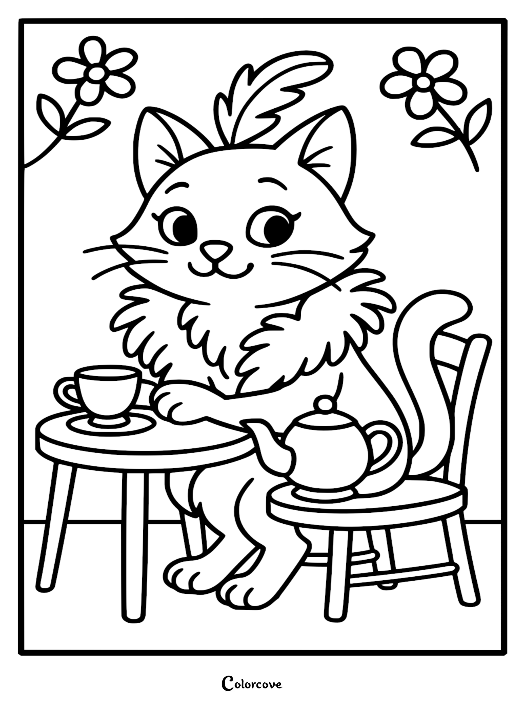 Download and print this adorable cartoon cat tea party coloring page for a fun afternoon of creativity. Perfect for kids who love kittens and imaginative role-play, this free coloring sheet is ready in seconds!