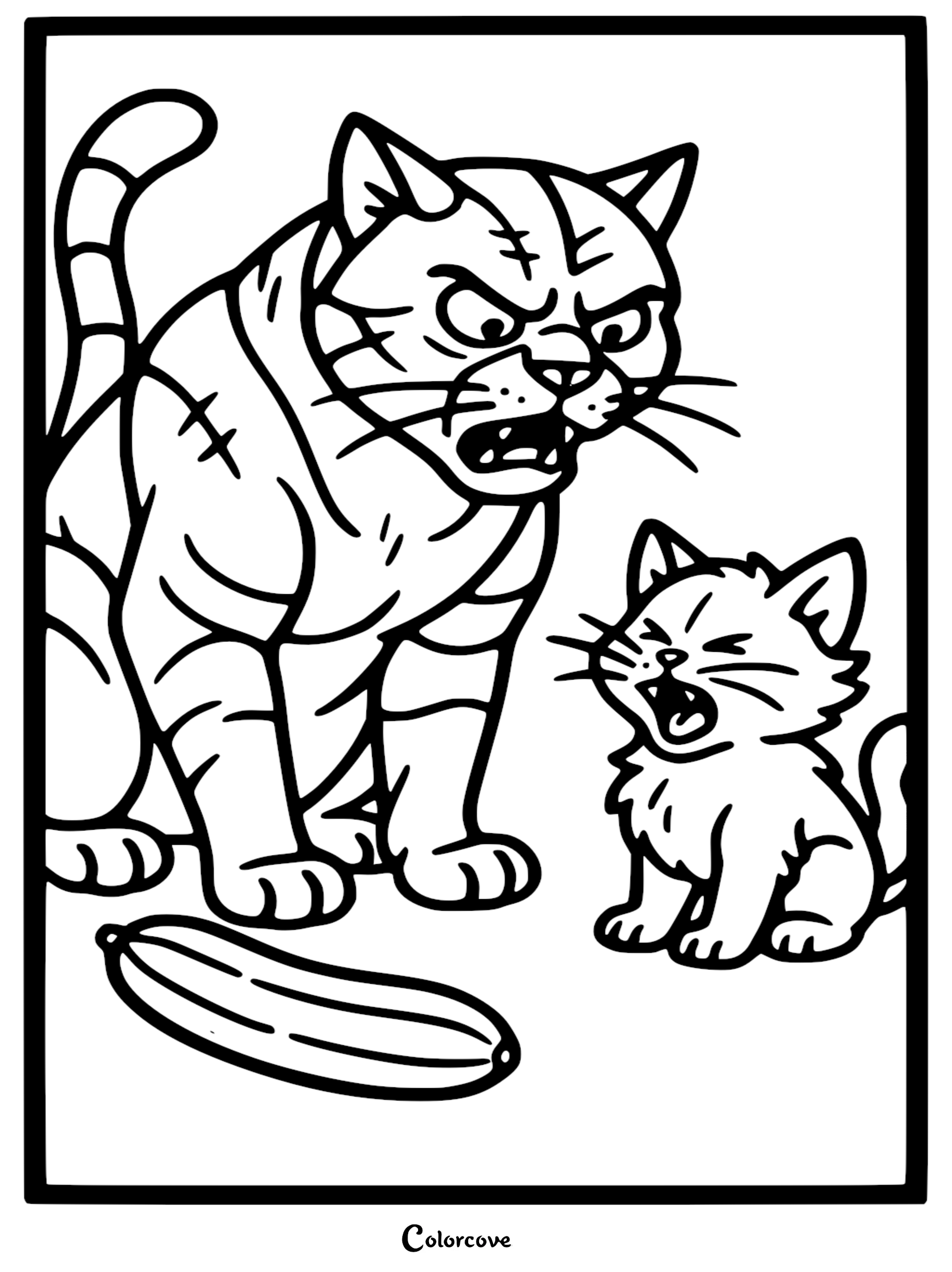 Bring this hilarious internet meme to life with our free cartoon cat coloring page featuring a big cat and kitten. This printable sheet is perfect for children who enjoy funny animal stories and creative coloring activities.