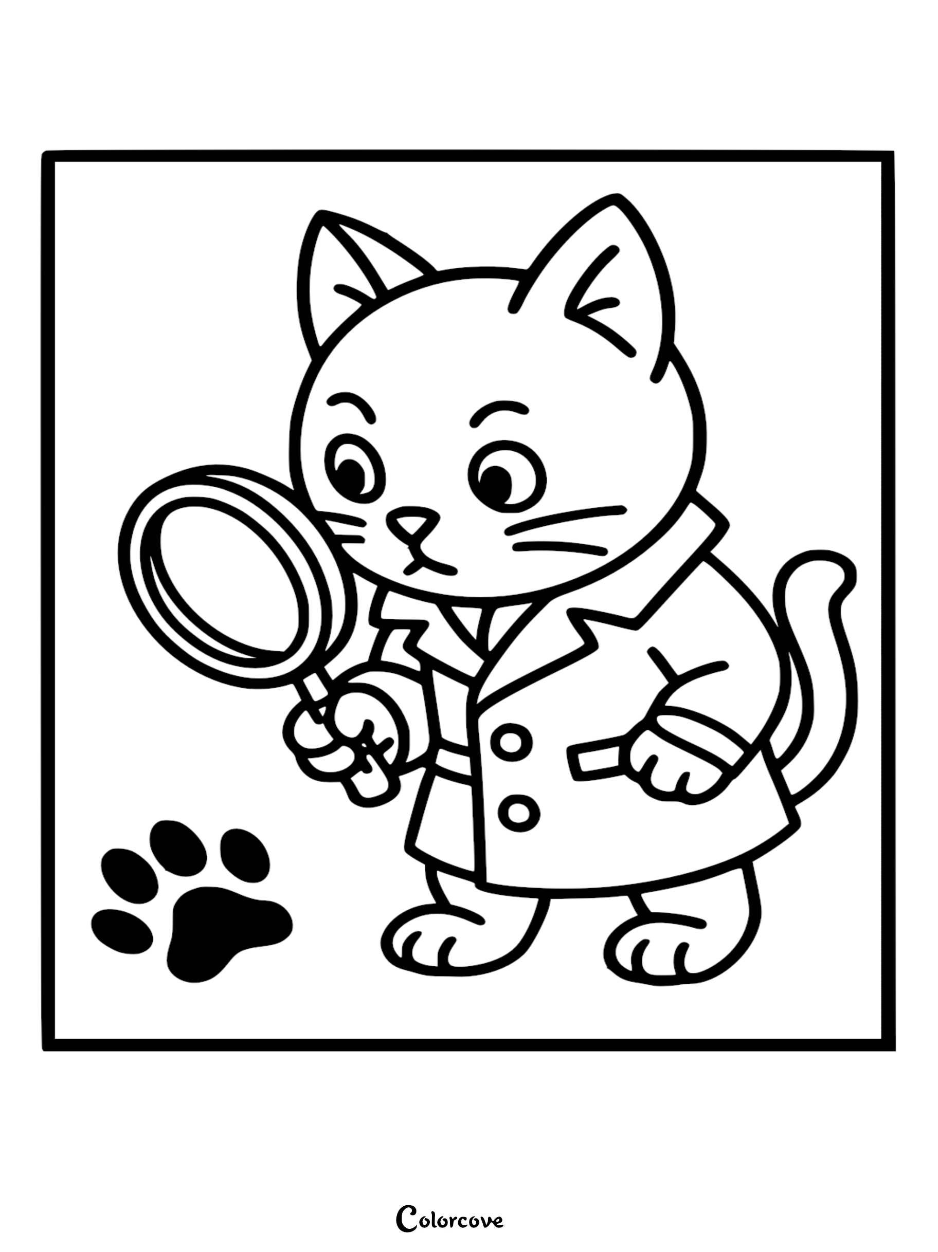Unleash your inner investigator with this adorable cartoon cat detective coloring page, featuring a mystery-solving kitty ready for color. This free, high-quality printable is perfect for children who love cats, mysteries, and creative fun.