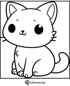 Cute cat coloring page for kids. Printable cat coloring worksheet from ColorCove.org. Adorable cartoon kitty to color.