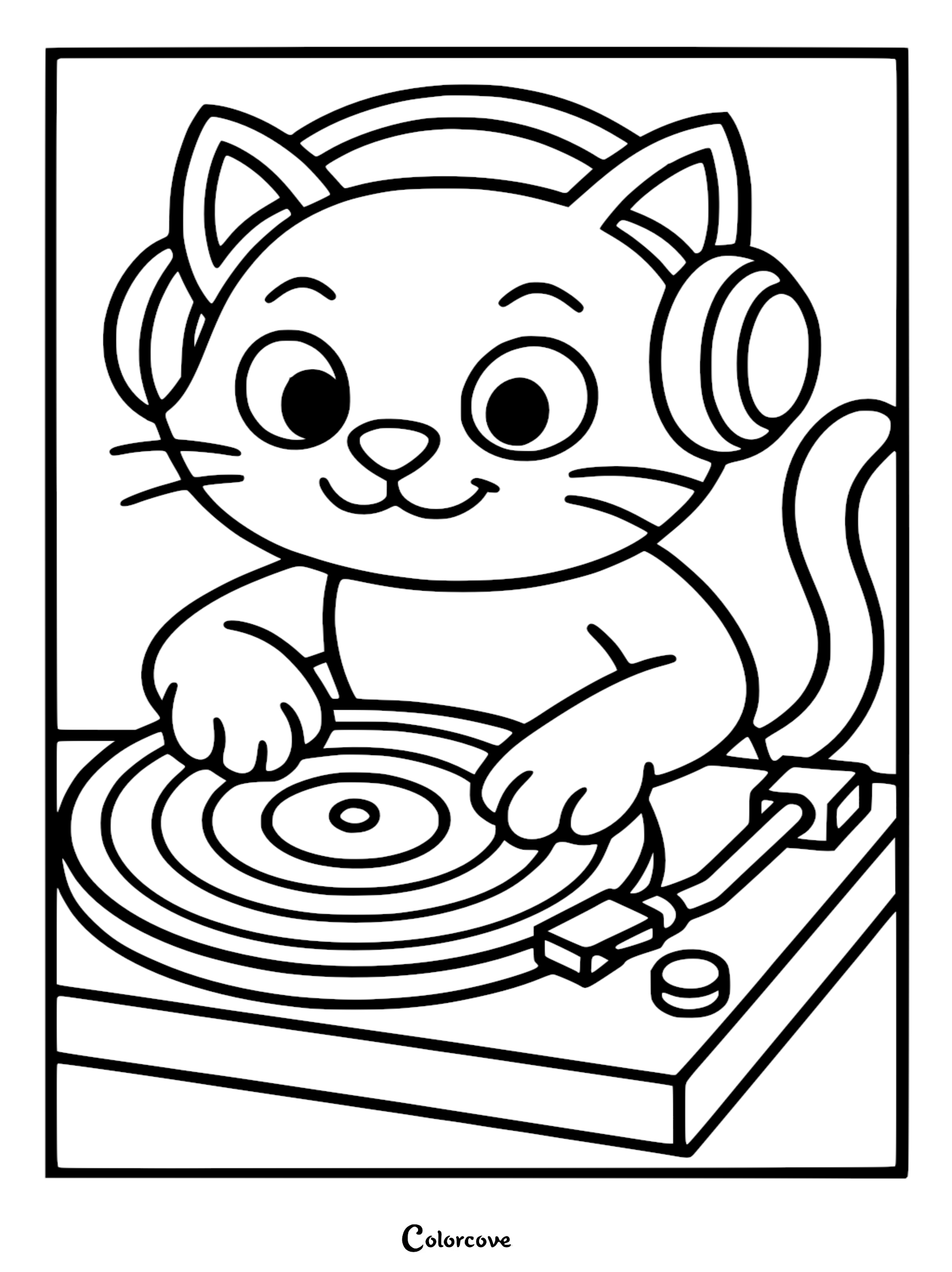 Bring this musical scene to life with our free DJ cartoon cat coloring page, a perfect printable activity for kids who love music and cute animals.