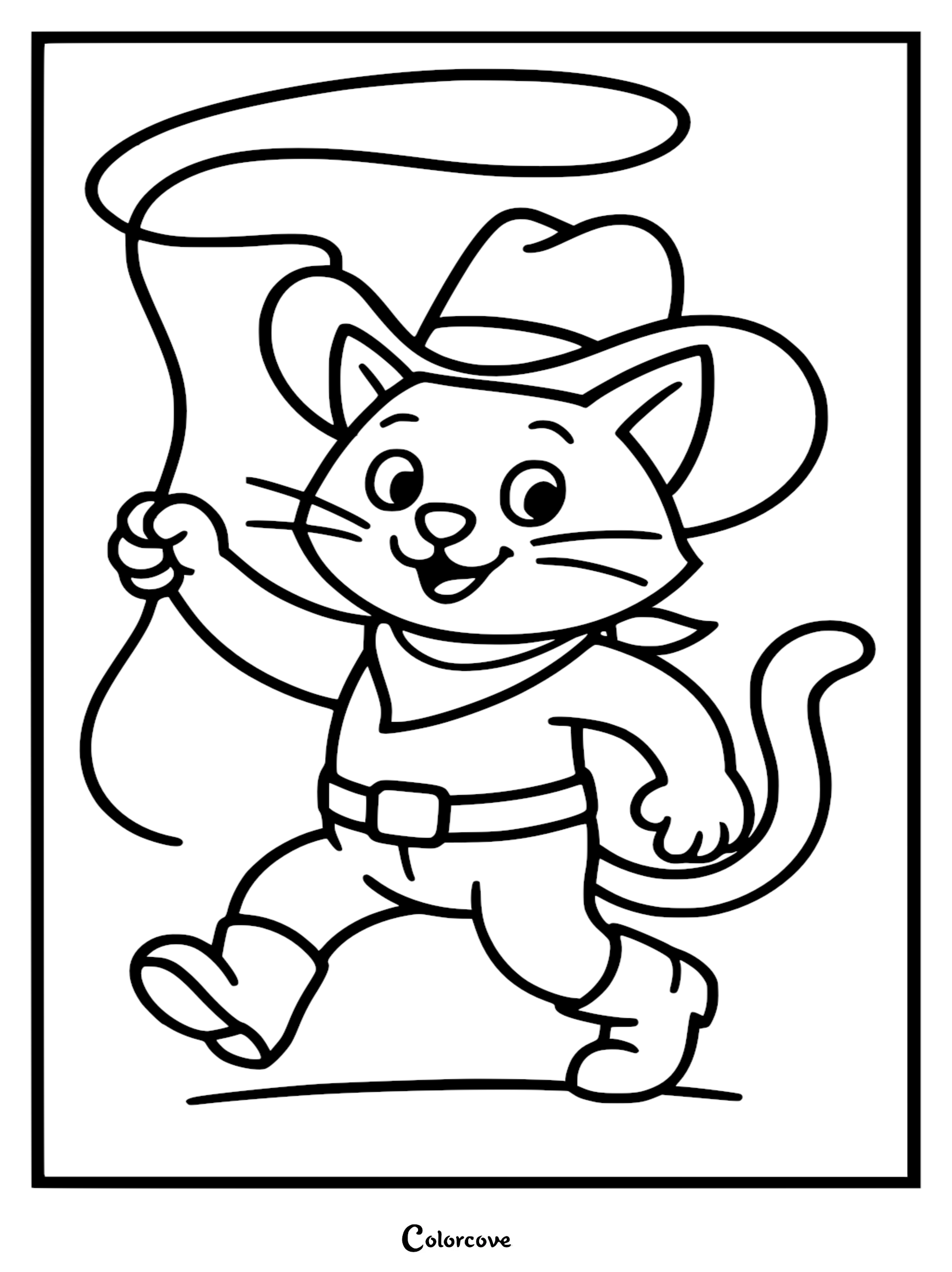 Saddle up for creative fun with this adorable cowboy cartoon cat coloring page! This free printable sheet is perfect for kids who love western adventures and cute feline characters.
