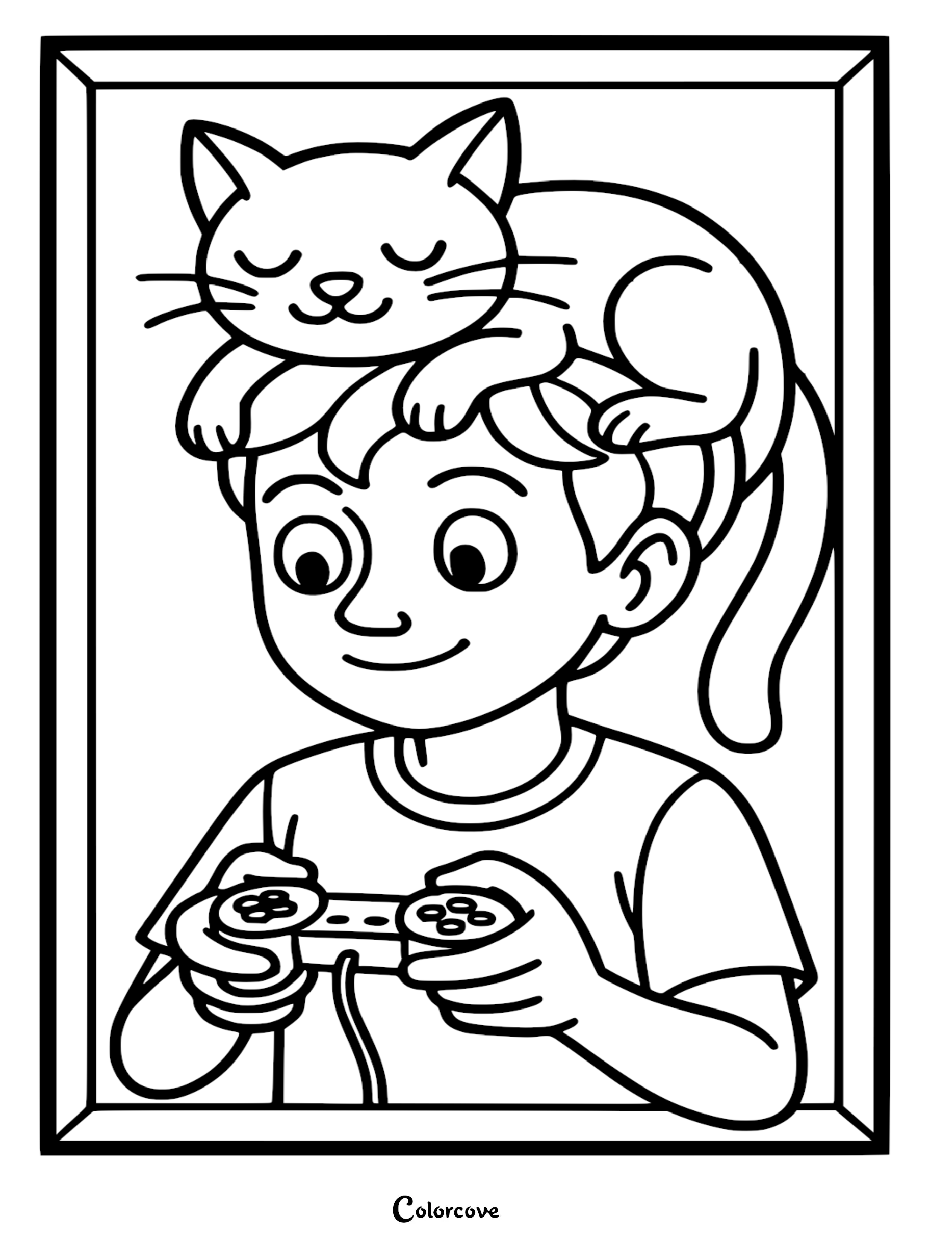 Level up your creativity with this fun cartoon cat and gamer boy coloring page, perfect for kids who love pets and gaming. This free printable is easy to download and provides hours of artistic entertainment.