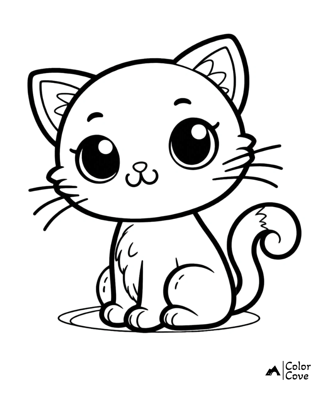 Cute cat coloring page with a sitting kitten outlined in black, perfect for kids and cat lovers to color in.