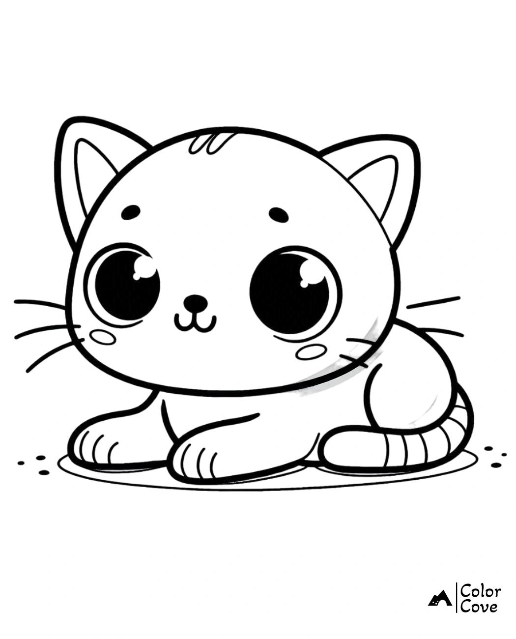 Cute kitten coloring page with big eyes and small paws, perfect for kids to color and enjoy creative fun.