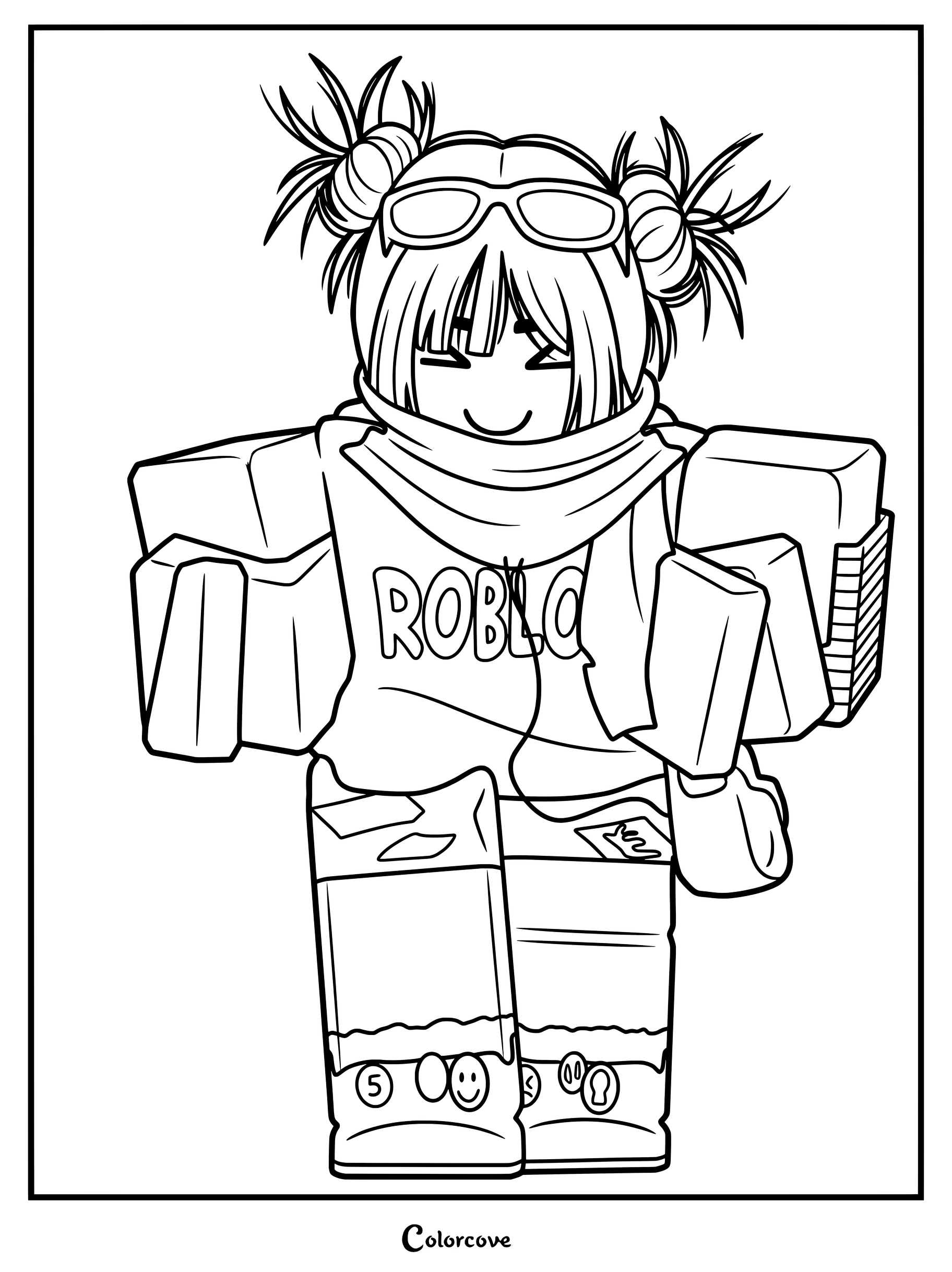 676EF8 wearing a scarf, glasses, and smiley face boots.