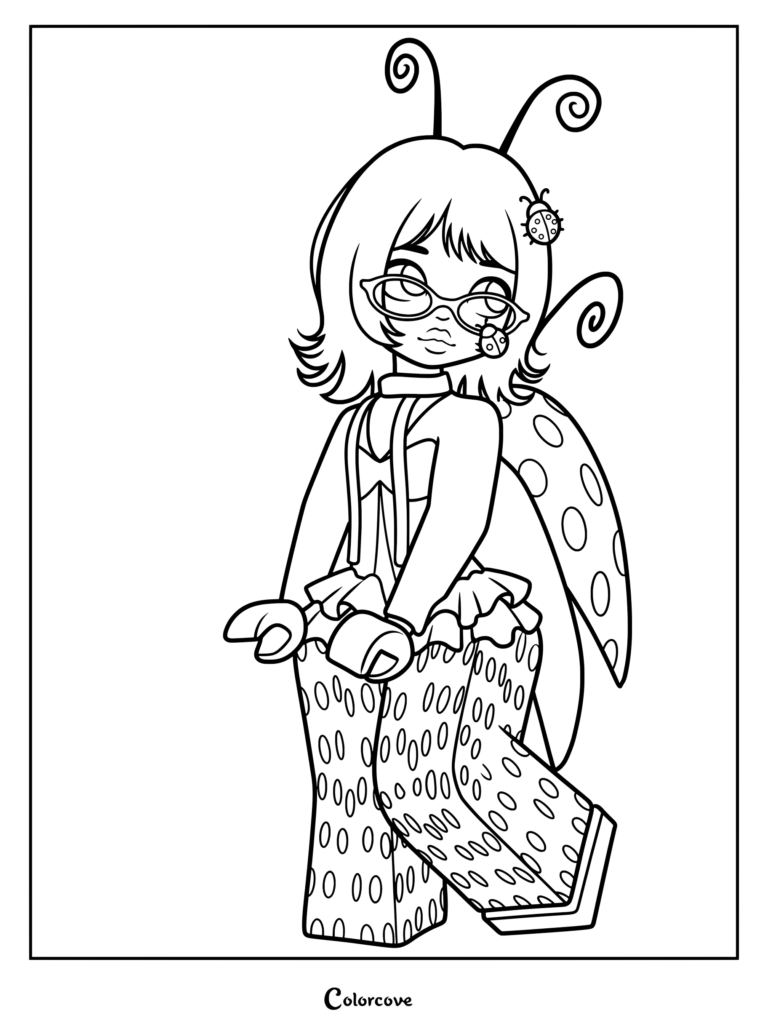 82E6D0 ladybug themed outfit with antennae, wings, and spotted pants.