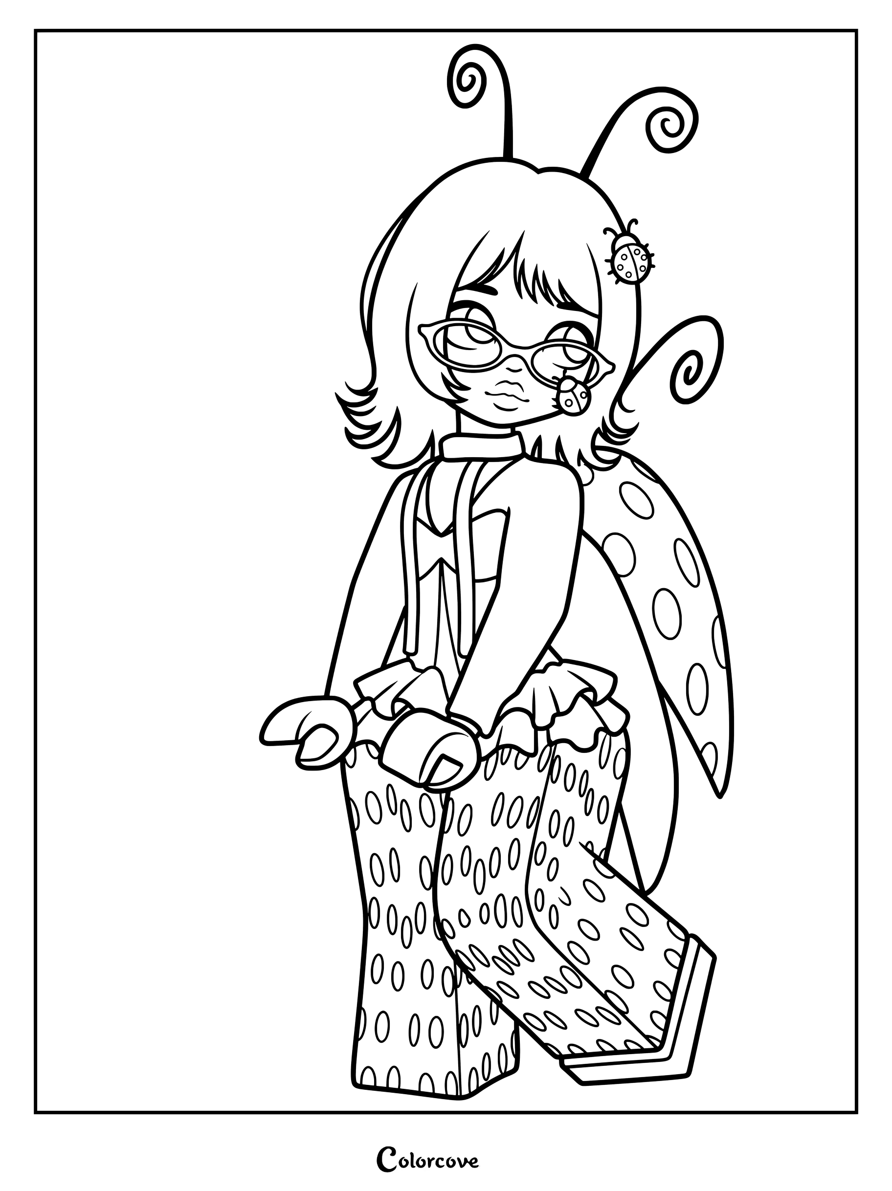 82E6D0 ladybug themed outfit with antennae, wings, and spotted pants.