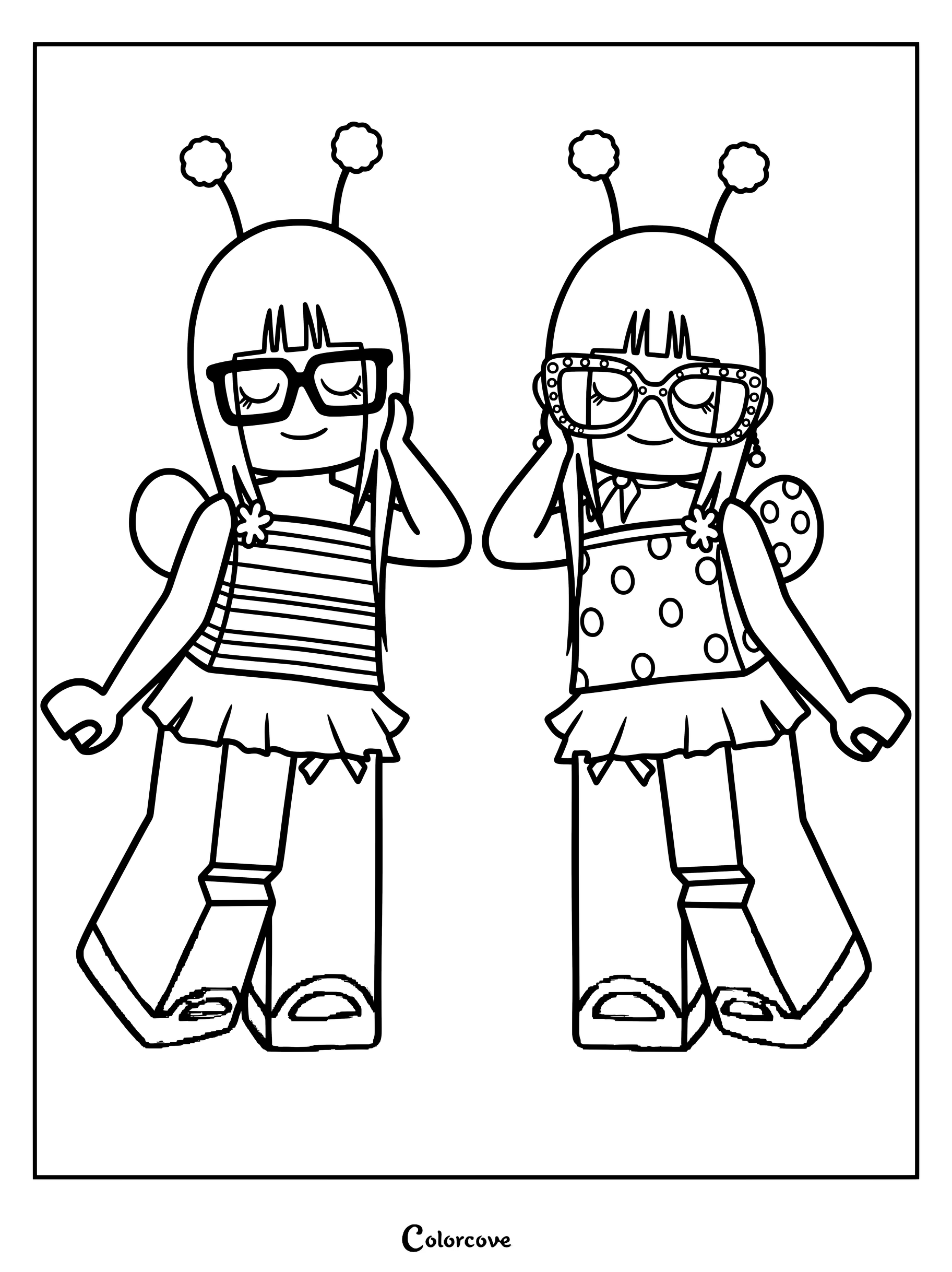 A12262 two figures wearing striped or polka dot tops, glasses, and antennae headbands.