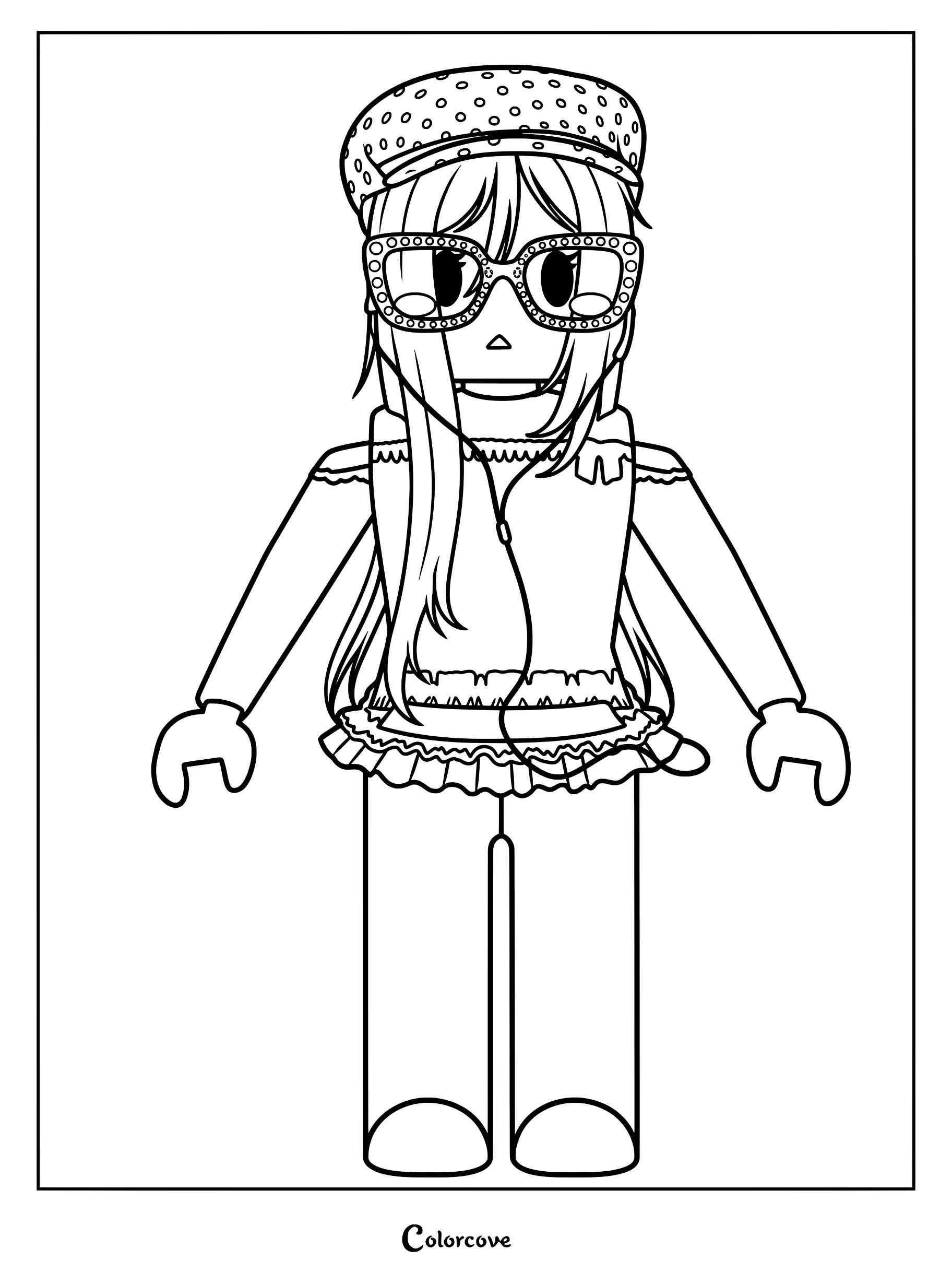 B6655C wearing a polka dot cap, glasses, and headphones.