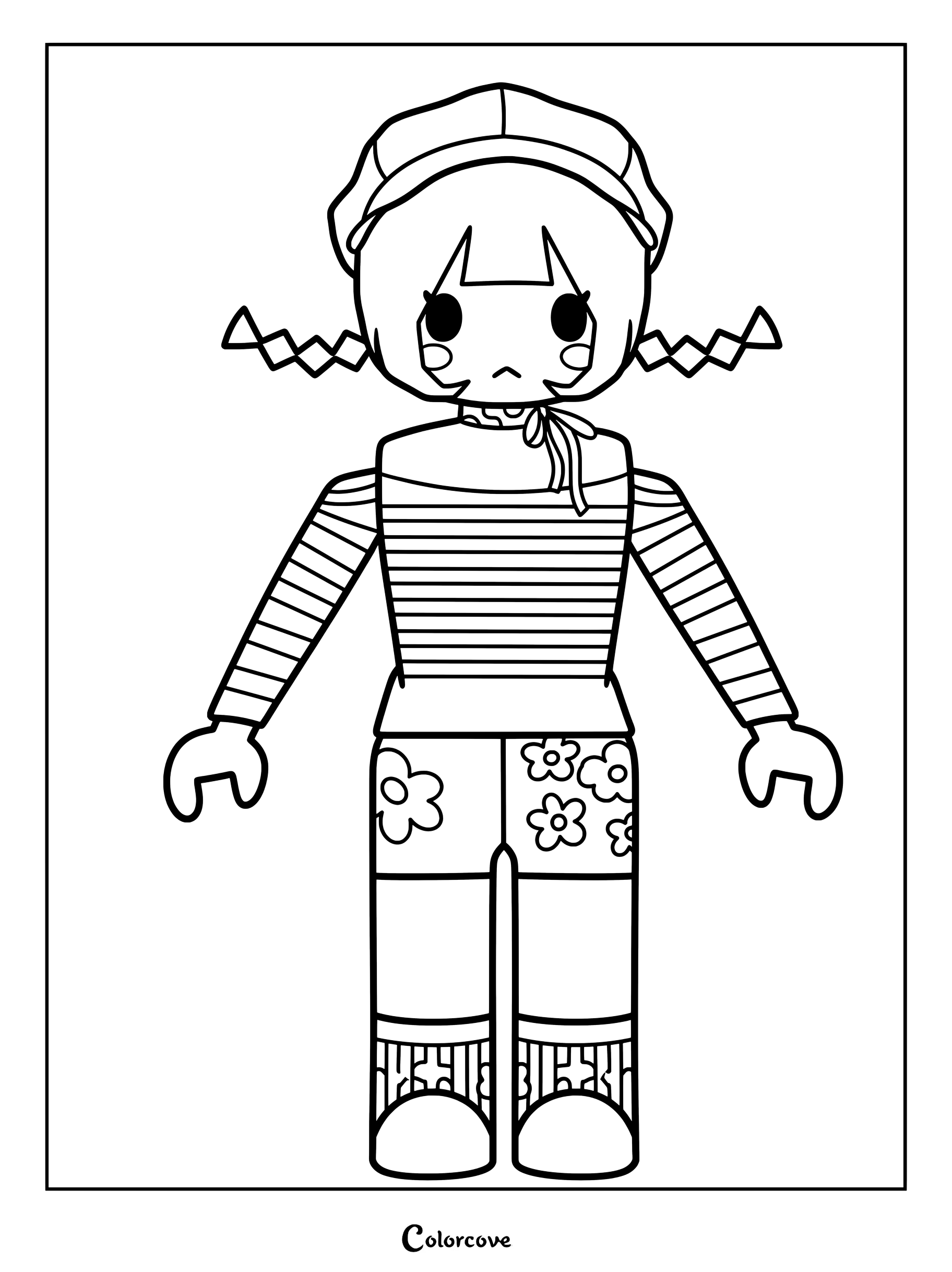 B665D5 wearing a striped shirt, floral shorts, and a cap.