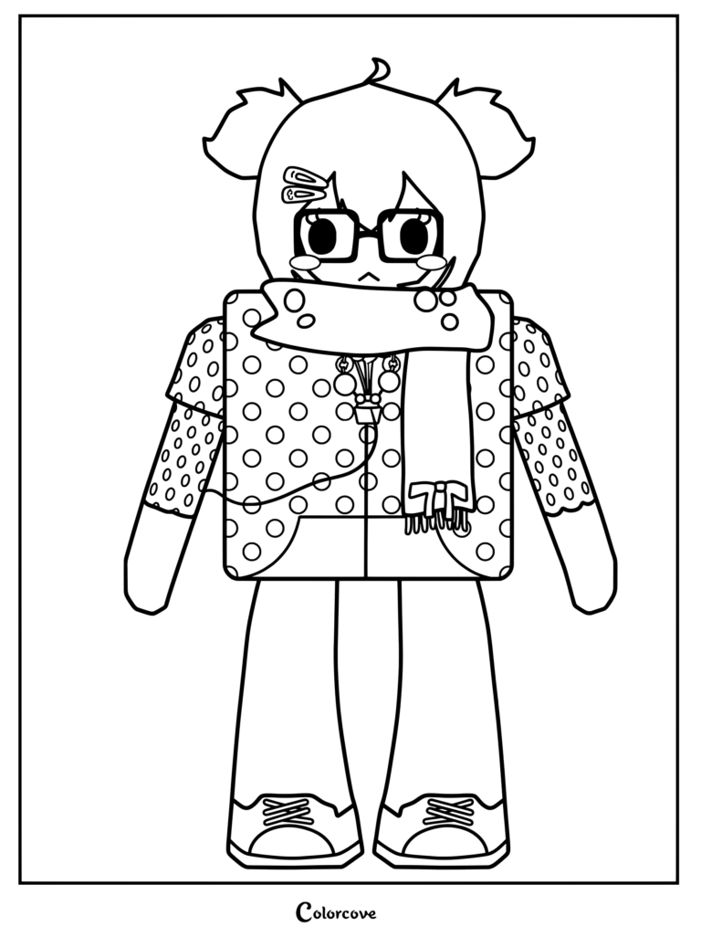 B665O8 wearing a polka dot vest, scarf, glasses, and hair clips.