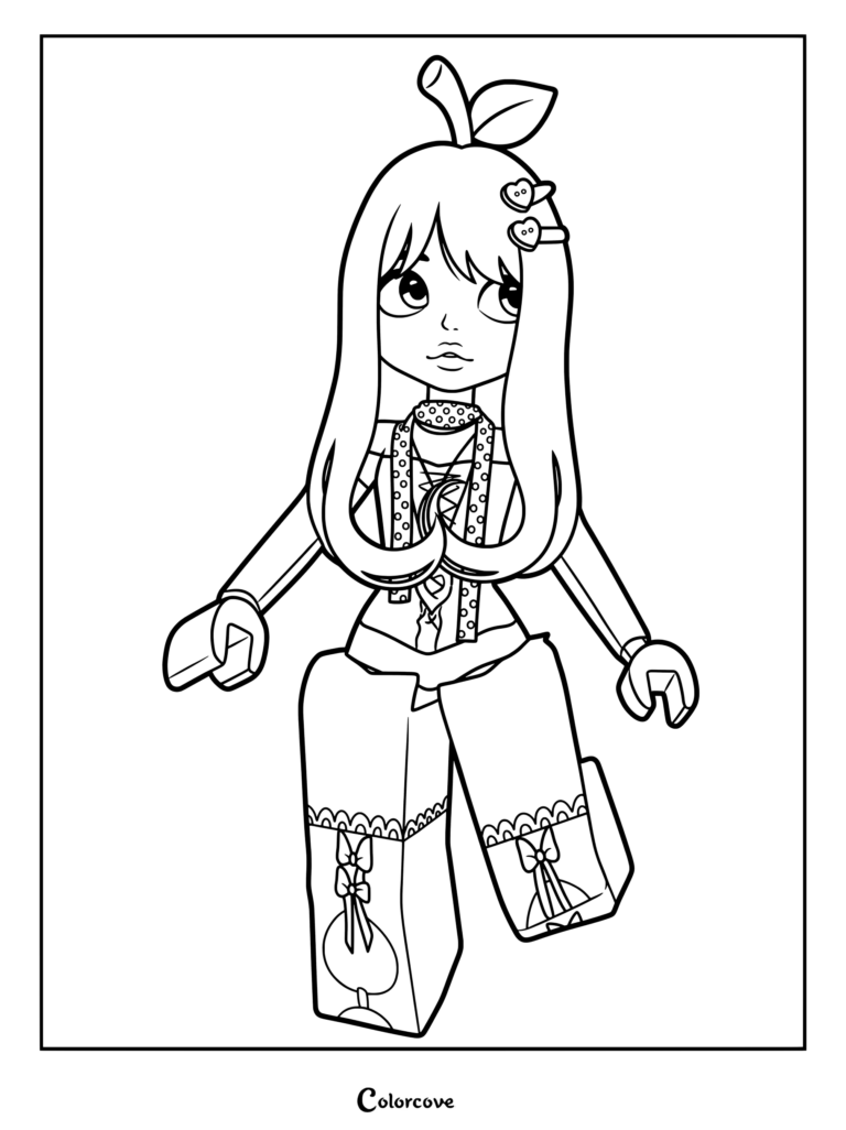 65B4BA girl with leaf hair accessory, polka dot scarf, and bow-adorned pants.