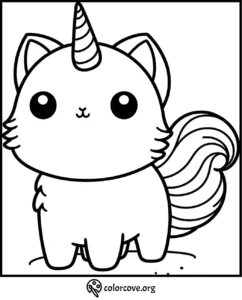 Cute Kawaii Cat Unicorn Coloring Page for Kids - Printable Illustration from ColorCove.org