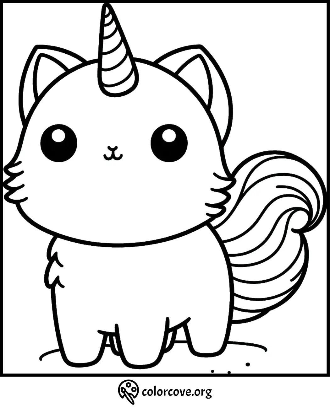 Cute Kawaii Cat Unicorn Coloring Page for Kids - Printable Illustration from ColorCove.org