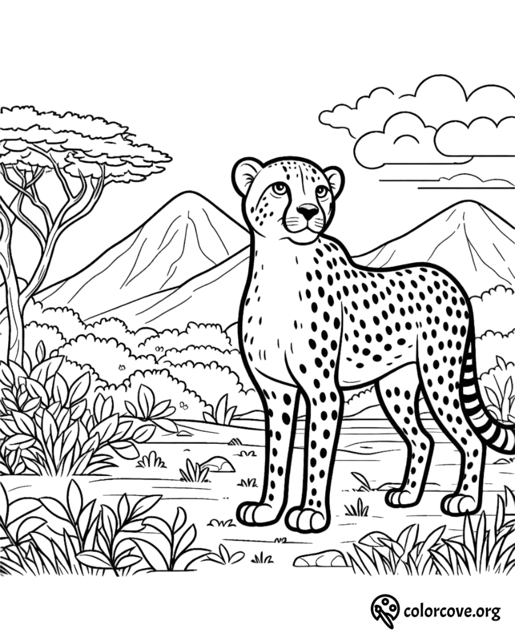 a black and white drawing of a cheetah