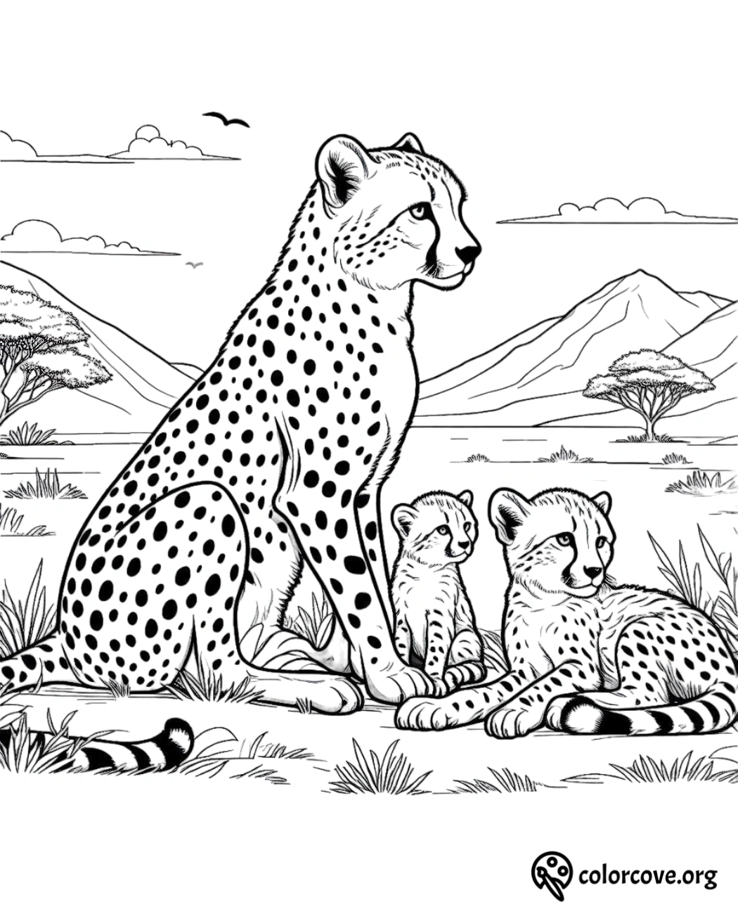 a cheetah with her cubs