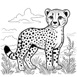 a black and white drawing of a cheetah