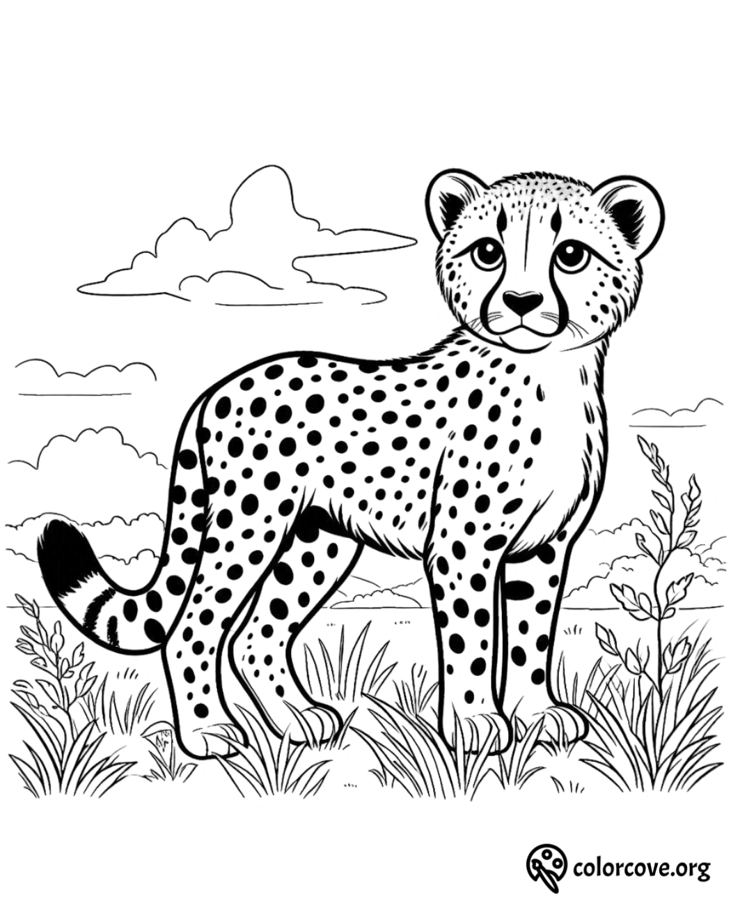 a black and white drawing of a cheetah