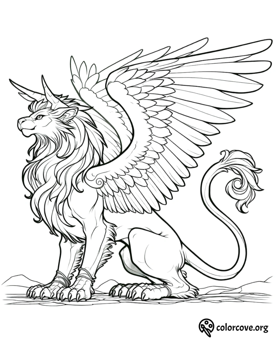 a drawing of a winged lion