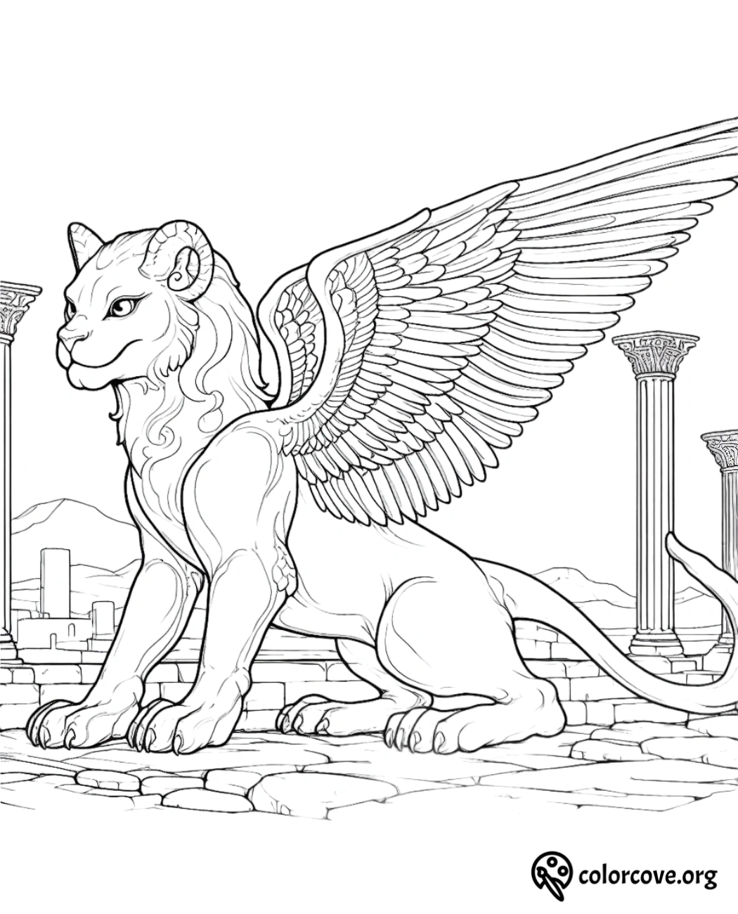 a drawing of a winged lion