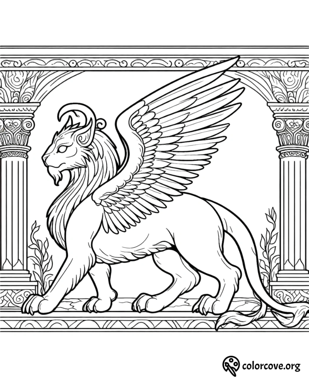 a drawing of a griffin with wings