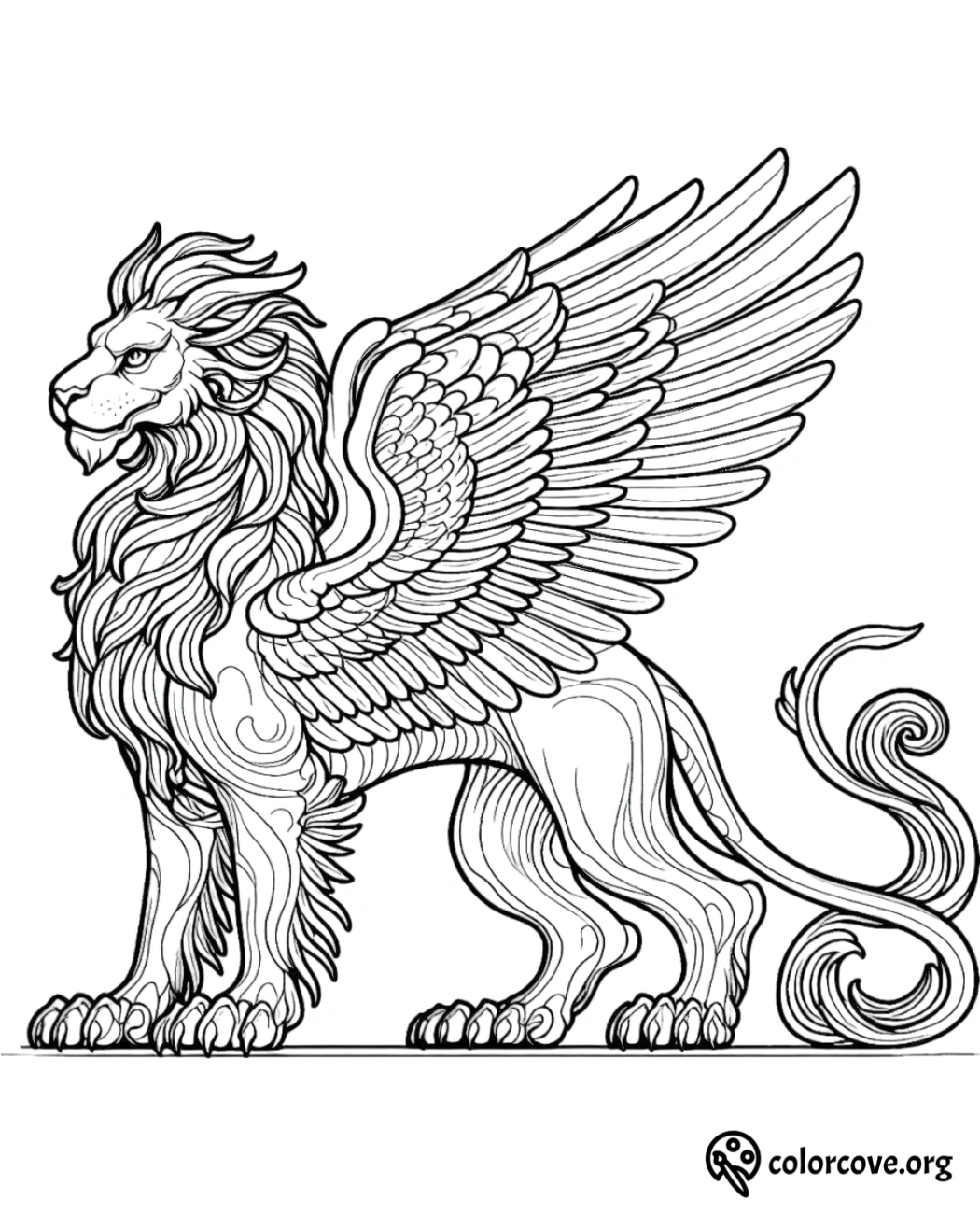 a drawing of a lion with wings