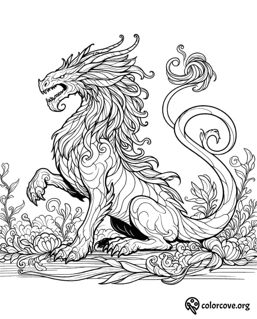 a black and white drawing of a dragon