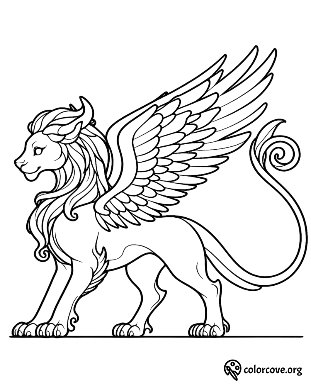 a drawing of a winged lion