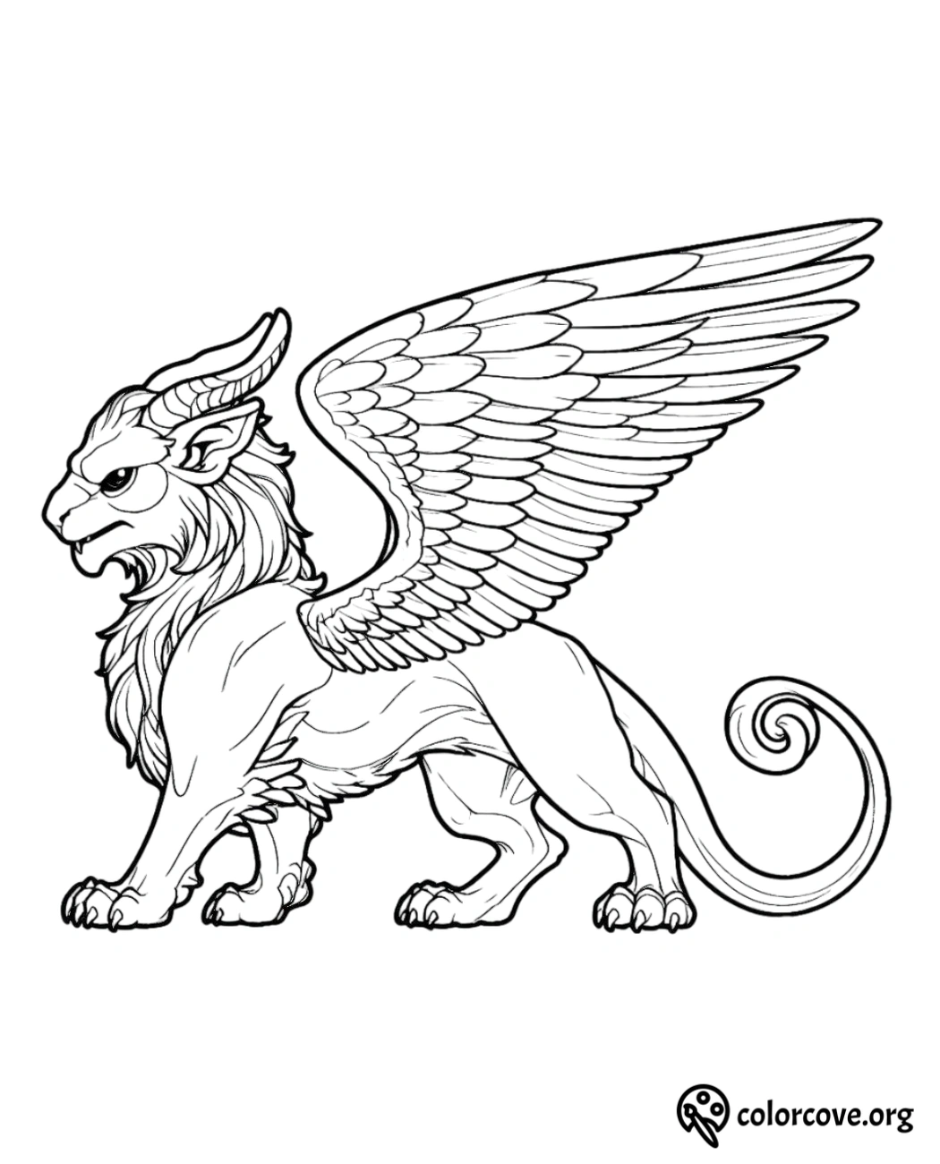 a drawing of a griffin with wings