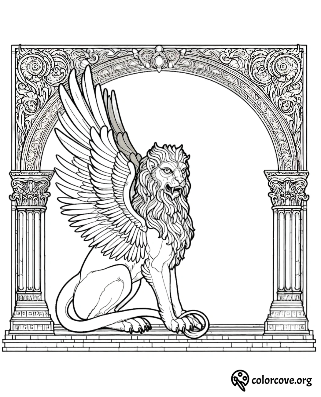 a drawing of a lion with wings