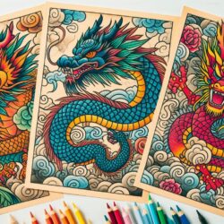 a group of drawings with colored pencils