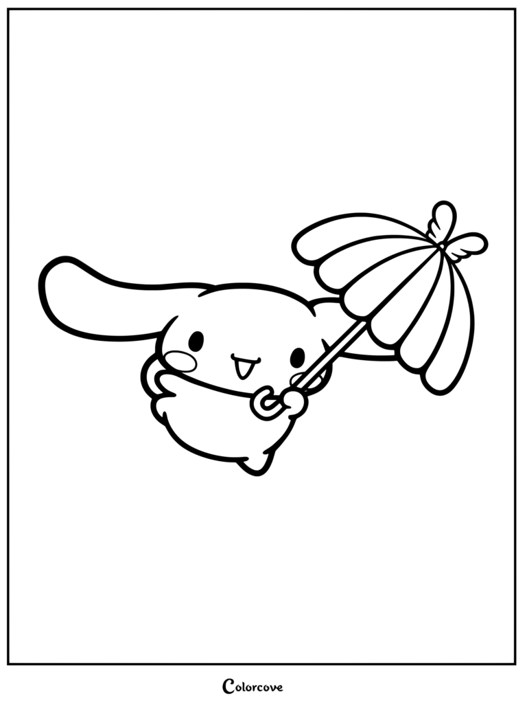 Dibujo para colorear de Cinnamoroll sosteniendo un lindo paraguas