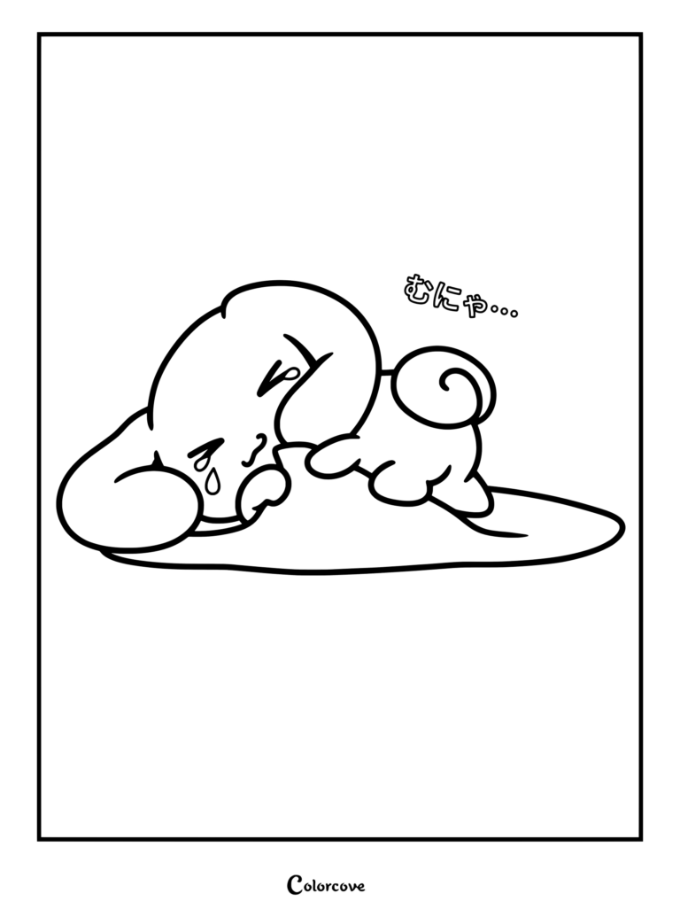 Página para colorear e imprimir de Cinnamoroll llorando en el suelo