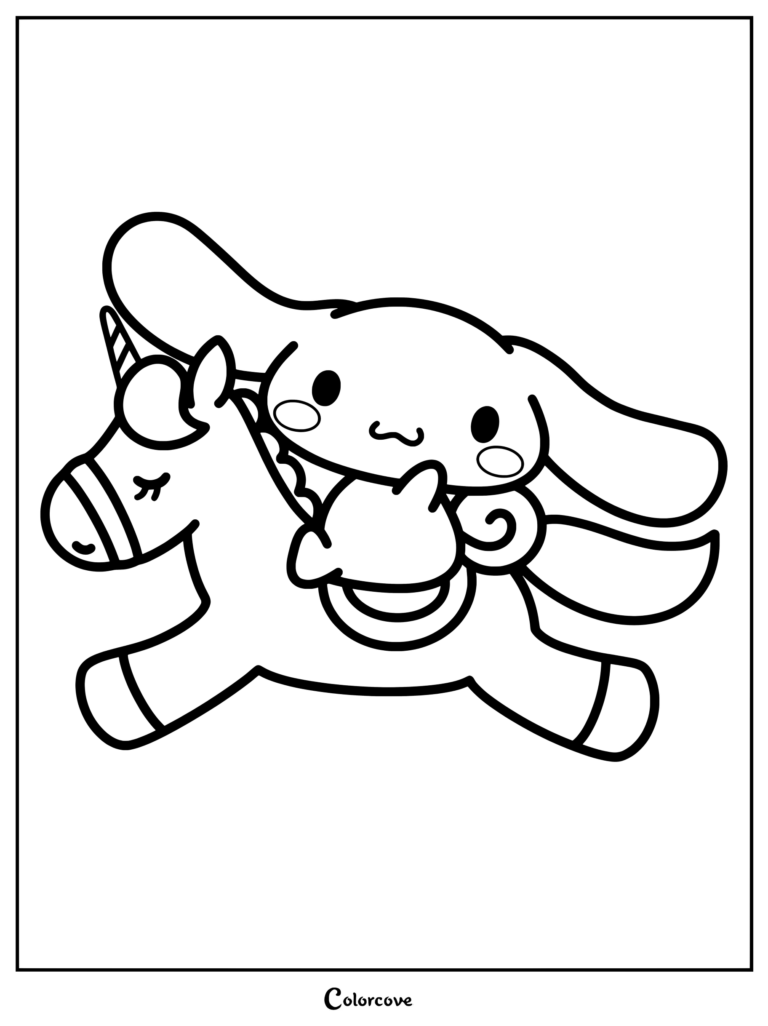 Dibujo para colorear de Cinnamoroll montando un unicornio mágico