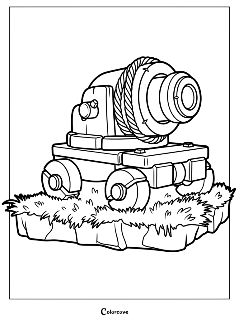 Clash of Clans Cannon Cart coloring page featuring a mobile artillery unit on wheels