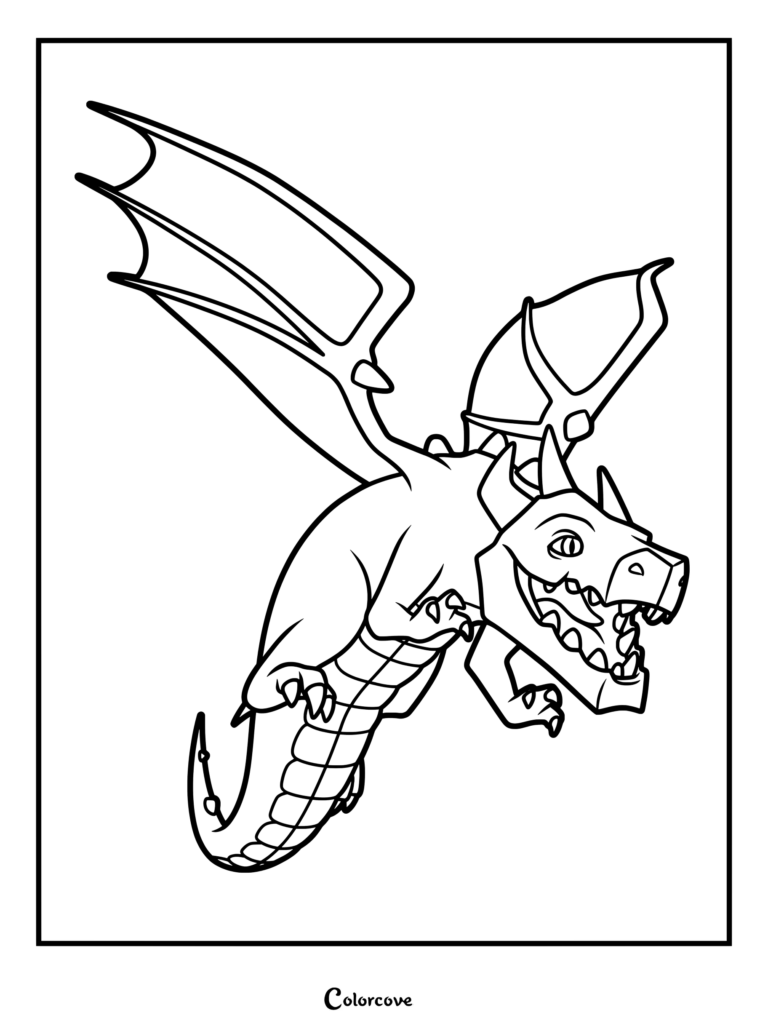 A Clash of Clans Dragon flying with wings spread wide in this printable coloring page.