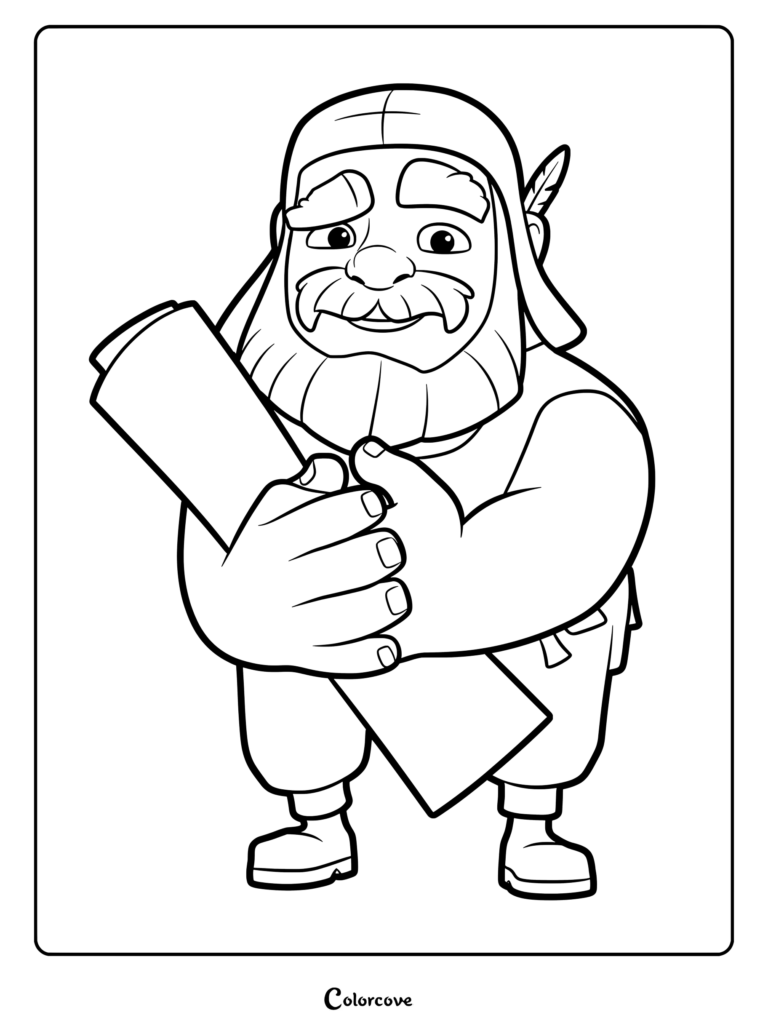 Master Builder holding a scroll in this printable Clash of Clans coloring page