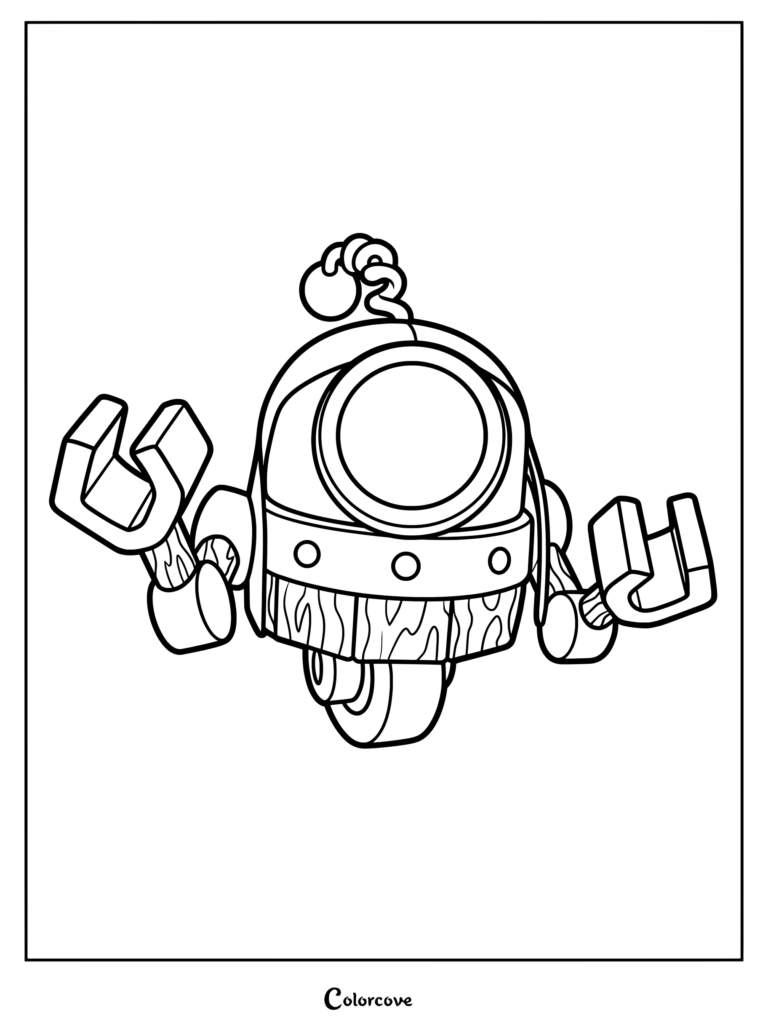 O.T.T.O from Clash of Clans featuring a wooden base and robotic claw arms in a printable coloring page format.