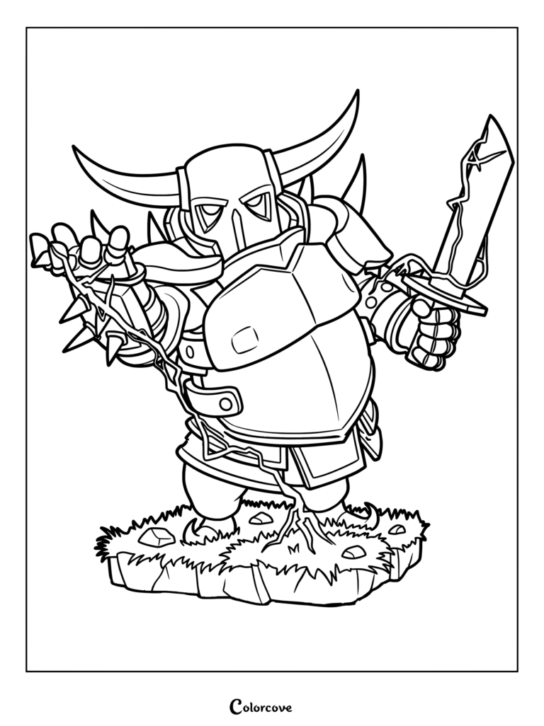 Power P.E.K.K.A from Clash of Clans holding a sword and channeling electricity in this detailed coloring page.