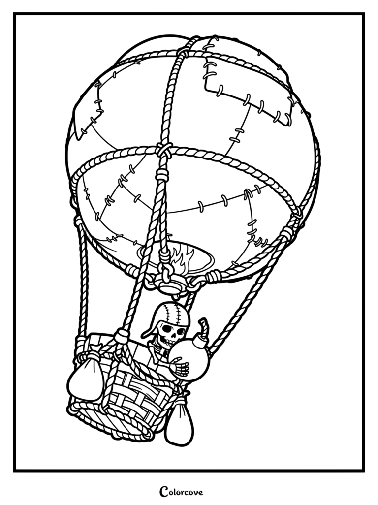 Clash of Clans Balloon unit holding a bomb in a wicker basket coloring page