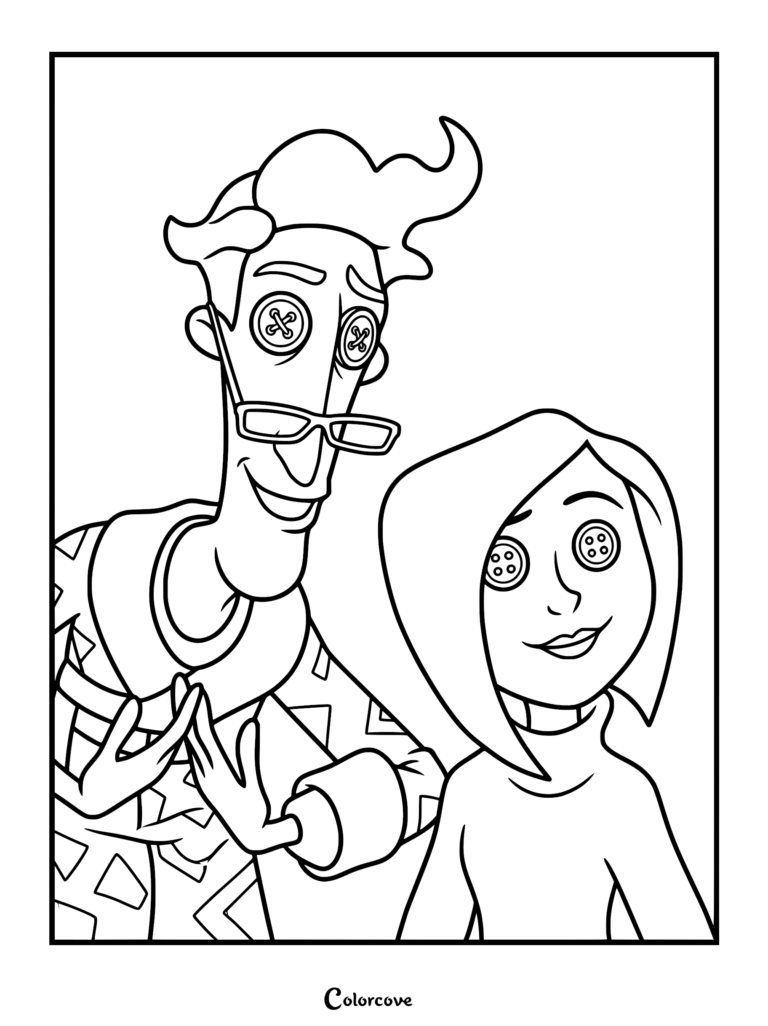 Other Father and Other Mother with button eyes smiling together.