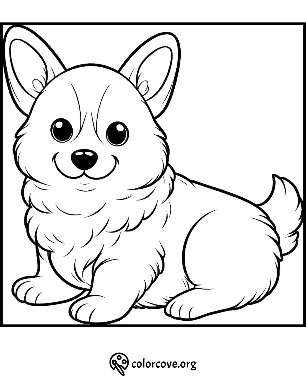 Coloring page of a happy, cute puppy with large ears from ColorCove.org, ready to be filled in with vibrant colors.