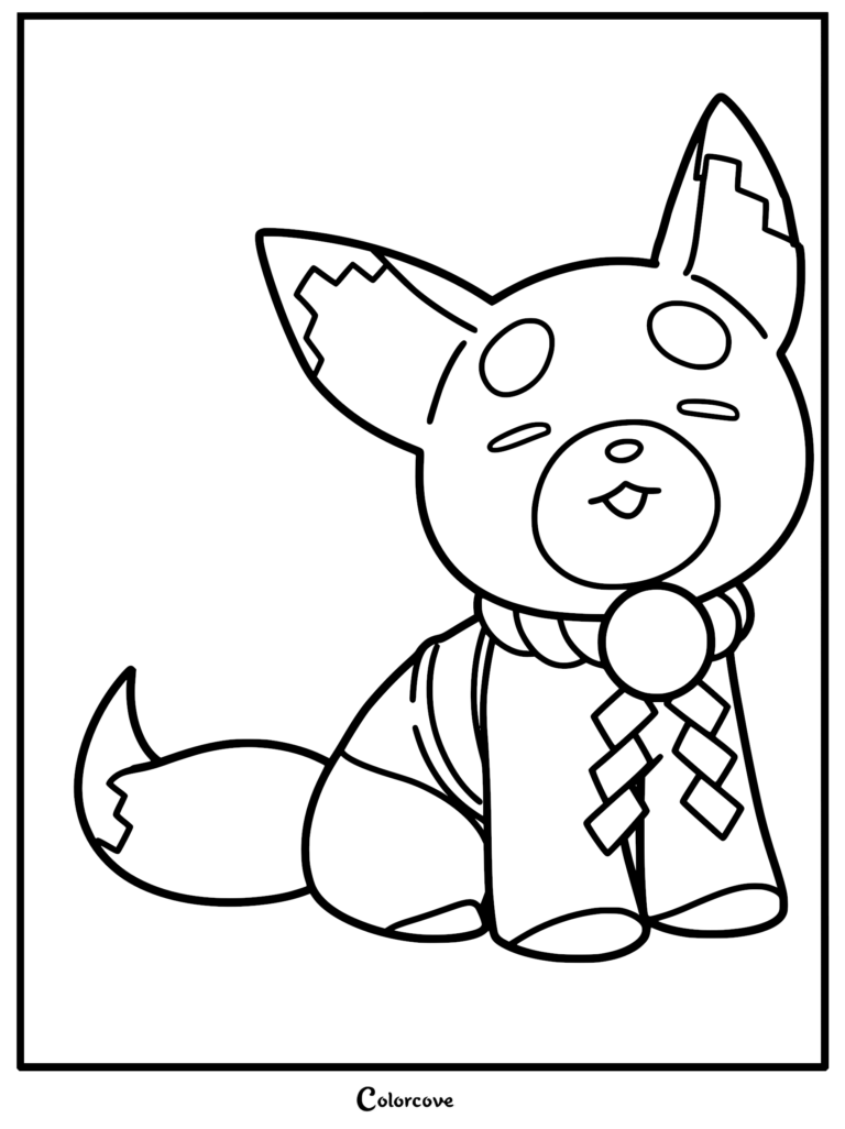 A detailed coloring page of InuDOGE from Cosmic Princess Kaguya! featuring digital ear patterns and a decorative rope collar with shide.