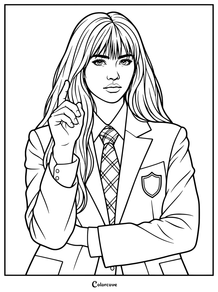 Malina Pauli Weissman as Briar raises her index finger.