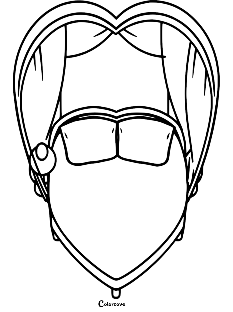A heart-shaped canopy bed with two pillows and draped curtains in this cozy bedroom coloring page.